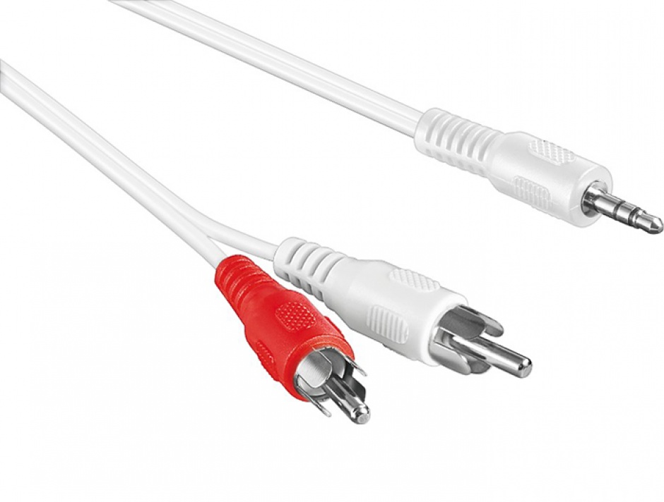 Cablu audio jack stereo 3.5mm la 2 x rca t-t 3m alb, delock 85309